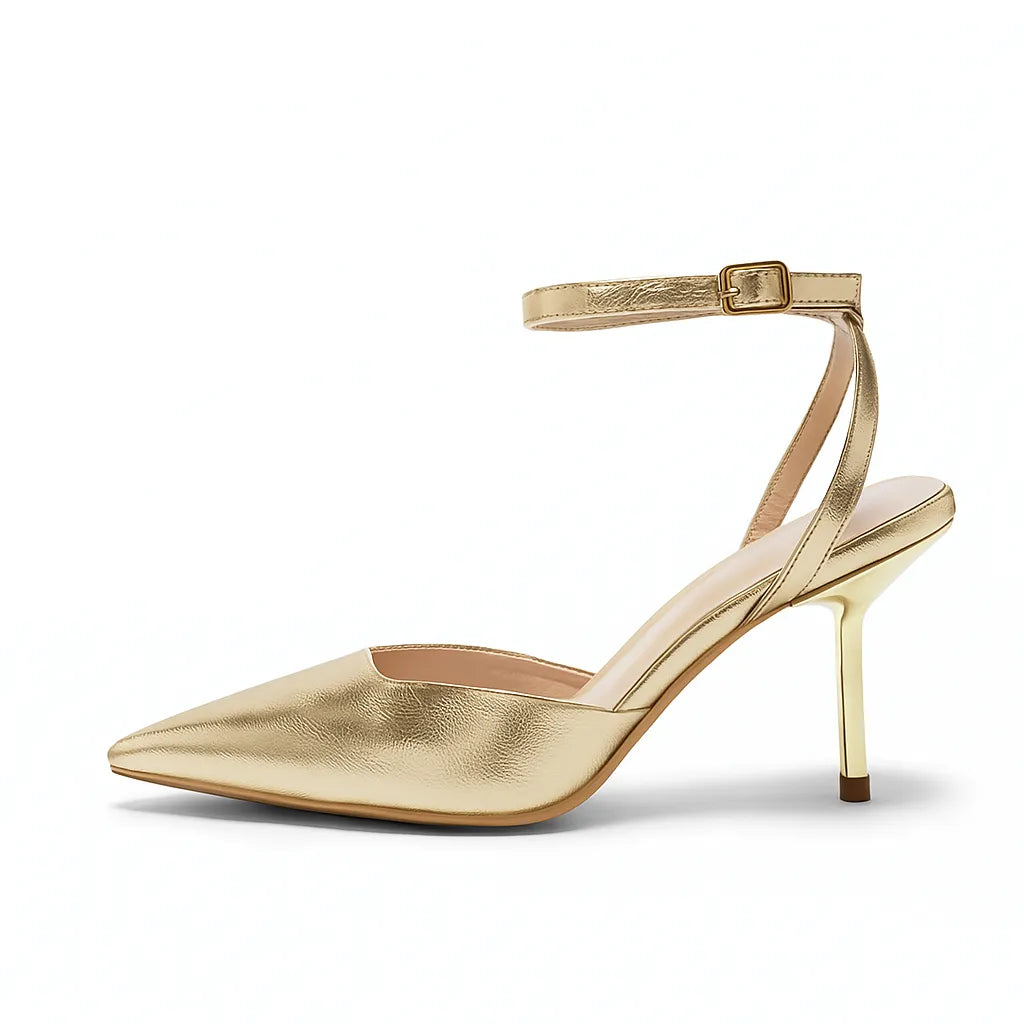 Scarpin Dourado Slingback Bico Fino - Rozze