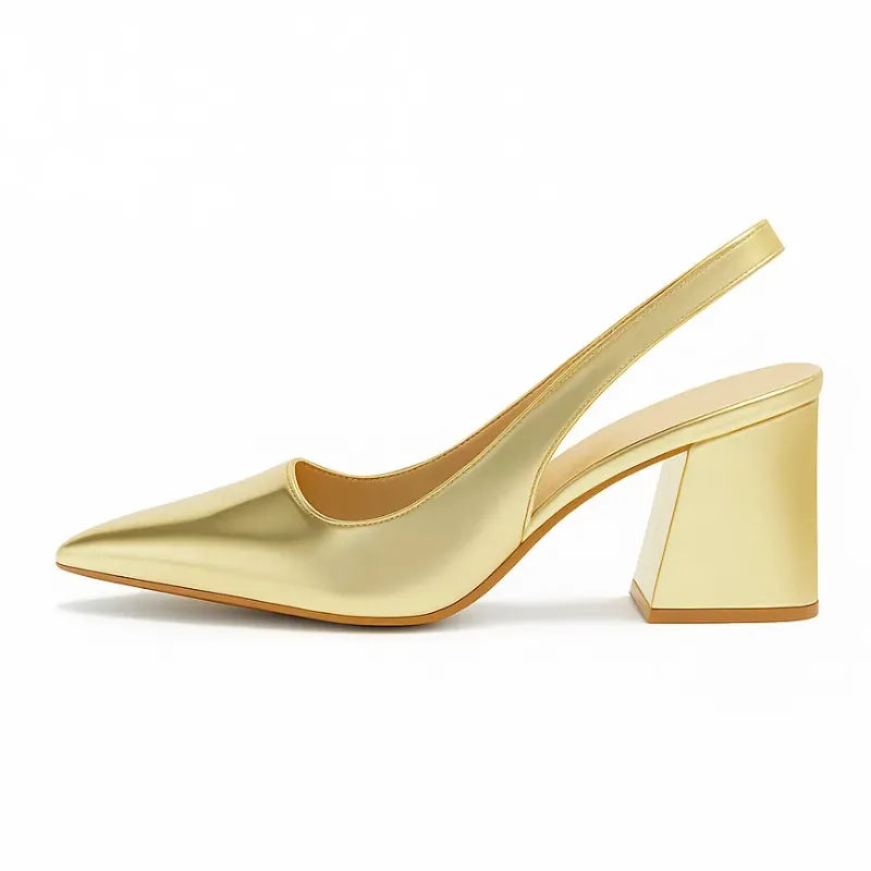 Scarpin Dourado Slingback Salto Bloco - Rozze