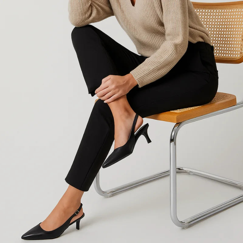 Scarpin Preto Slingback Bico Fino - Rozze