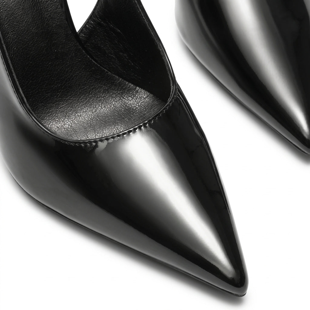 Scarpin Preto Verniz Salto Alto Slingback | Rozze