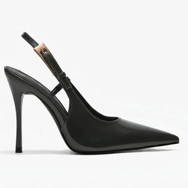 Scarpin Preto Verniz Salto Alto Slingback | Rozze