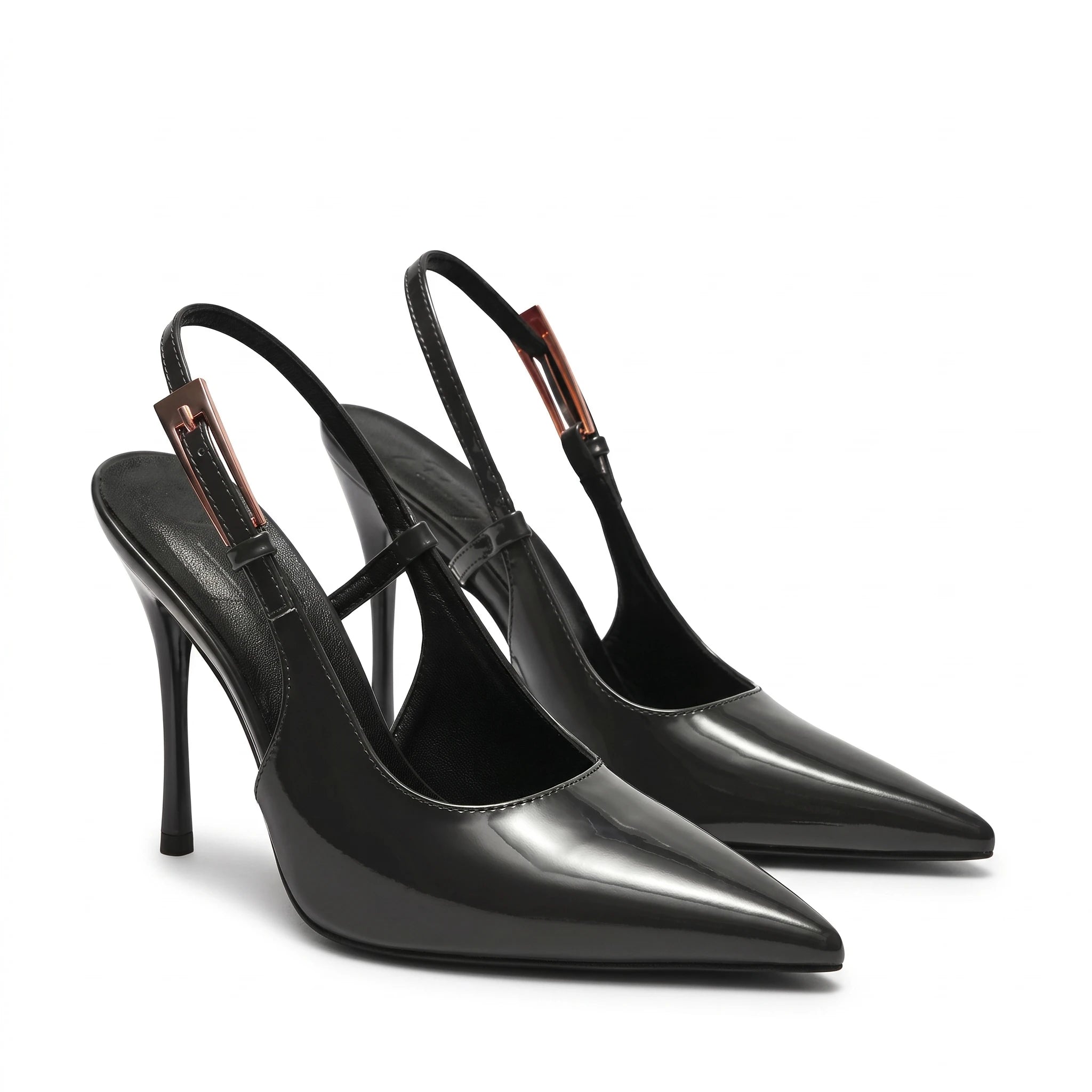 Scarpin Preto Verniz Salto Alto Slingback | Rozze