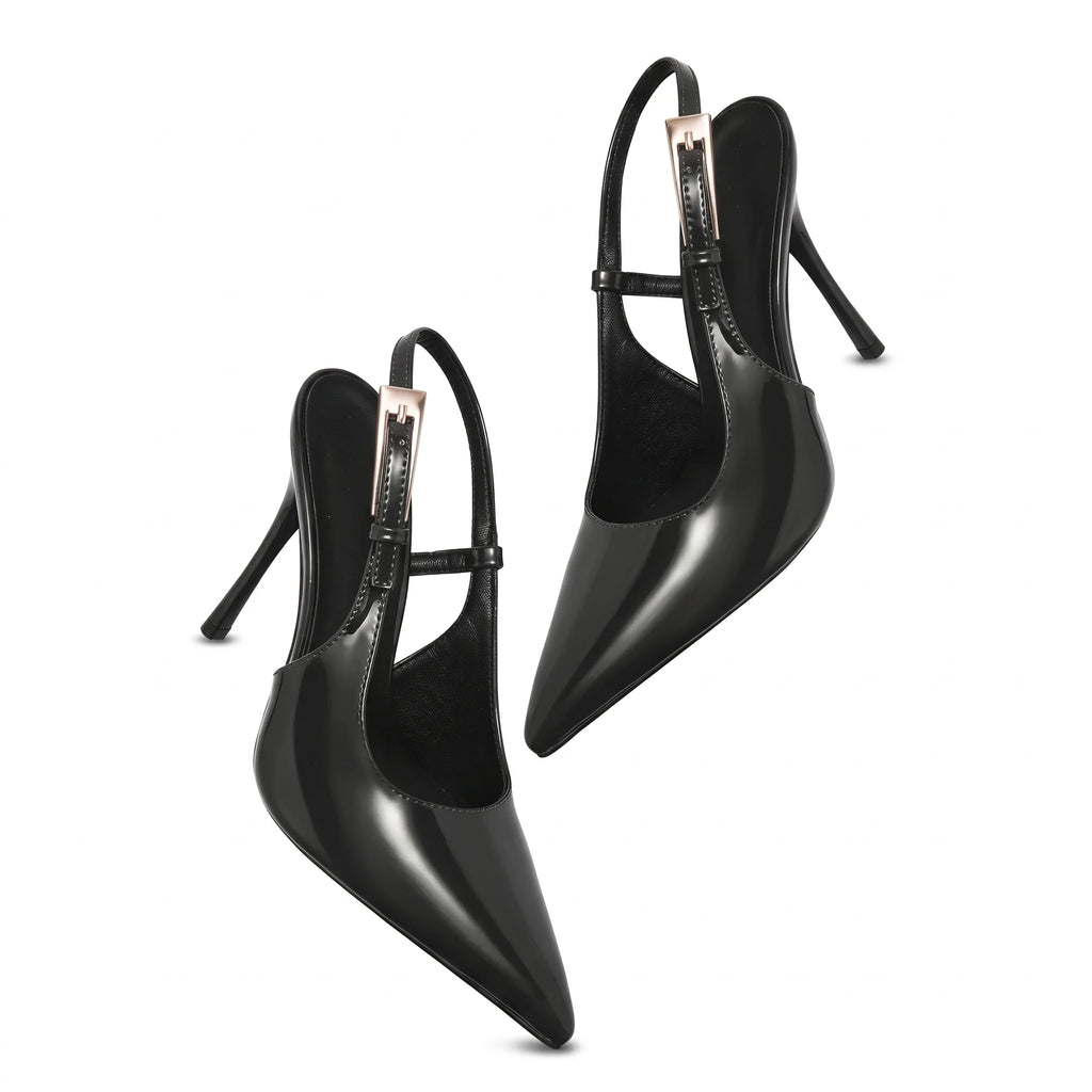 Scarpin Preto Verniz Salto Alto Slingback | Rozze