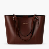 Bolsa tote feminina castanho (marrom) da Rozze, vista frontal. A foto destaca o design quadrado elegante, as alças de ombro e a alta capacidade interna.