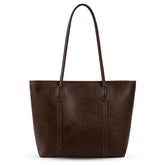 Bolsa tote feminina marrom escuro da Rozze, vista frontal. A foto em estúdio destaca o design quadrado clássico e as alças de punho duplo.
