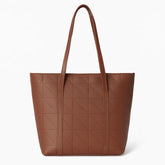 Bolsa tote feminina marsala da Rozze, vista frontal. A foto em estúdio destaca o padrão xadrez (geométrico) e o design tamanho grande com alças de punho duplo.