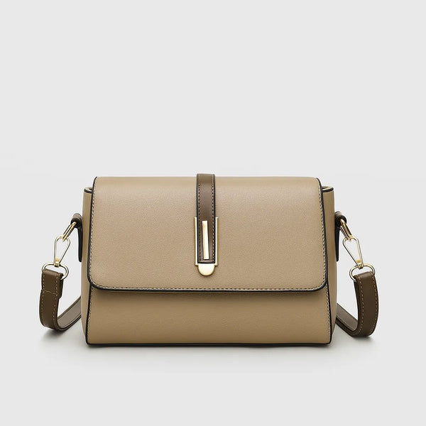 Bolsa transversal bege Gusure Luxuosa, vista frontal, destacando design em PU de alta qualidade e elegância.