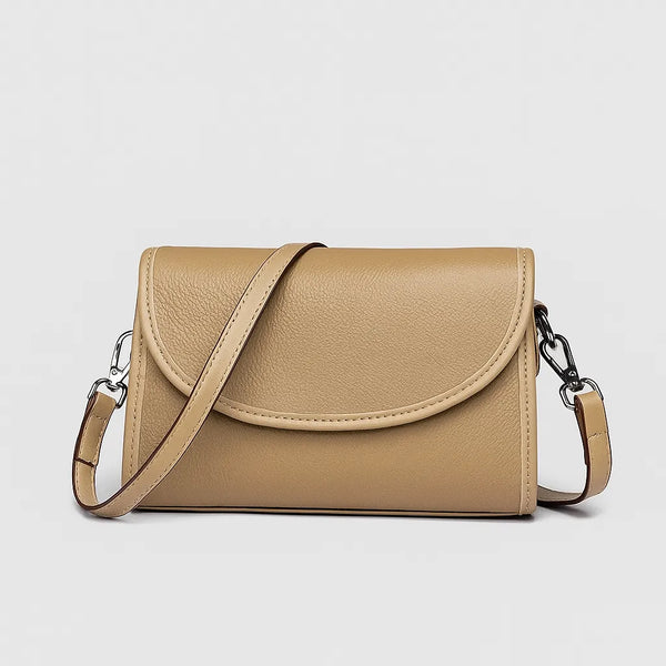 Bolsa transversal bege de couro genuíno, vista frontal