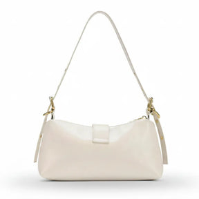 Vista traseira da bolsa de ombro branca. 