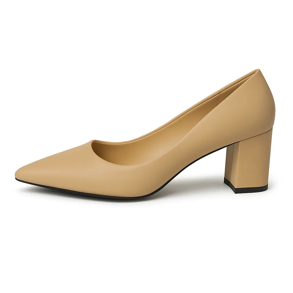 Scarpin Bege Salto Bloco Bico Fino - Rozze