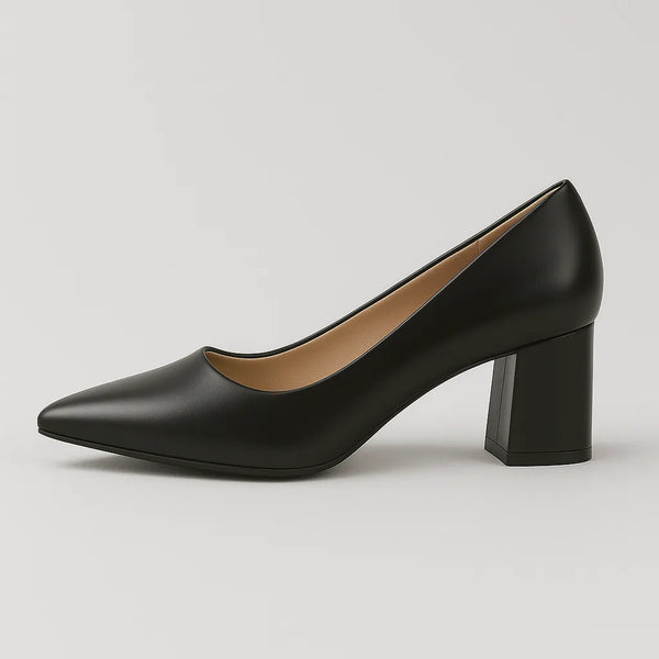 Scarpin Preto Salto Bloco Bico Fino