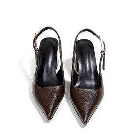 Scarpin Marrom Slingback Salto Bloco Bico Fino | Rozze