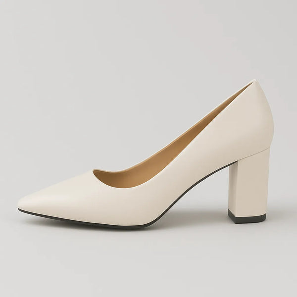 Scarpin Branco Salto Bloco Bico Fino