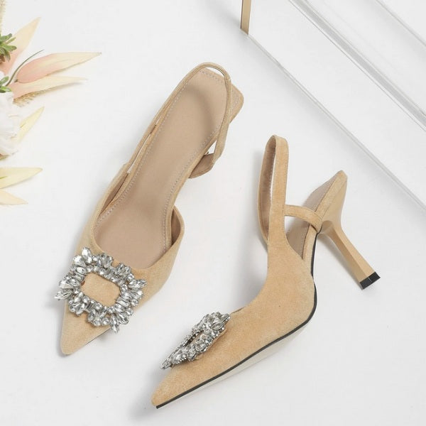 Scarpin Camurça Slingback Com FIvela Strass