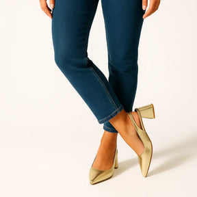 Scarpin Dourado Slingback Salto Bloco - Rozze