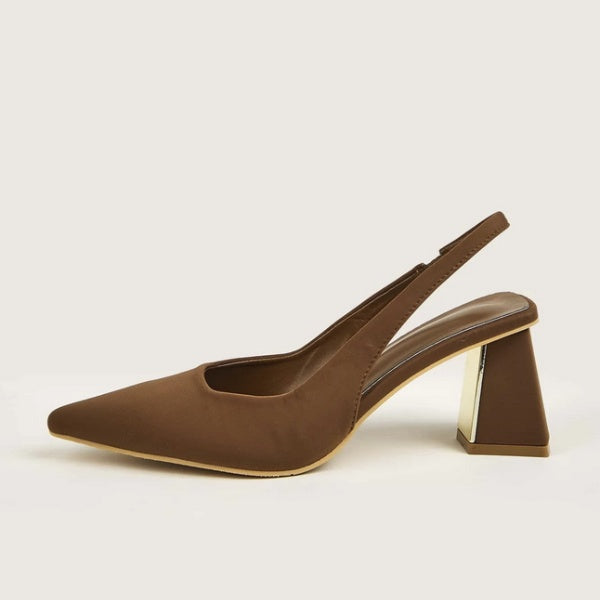 Scarpin Slingback Marrom Salto Bloco