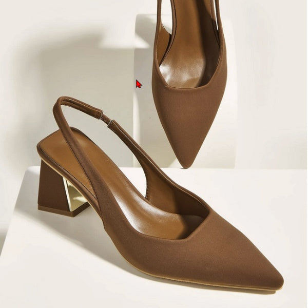 Scarpin Slingback Marrom Salto Bloco