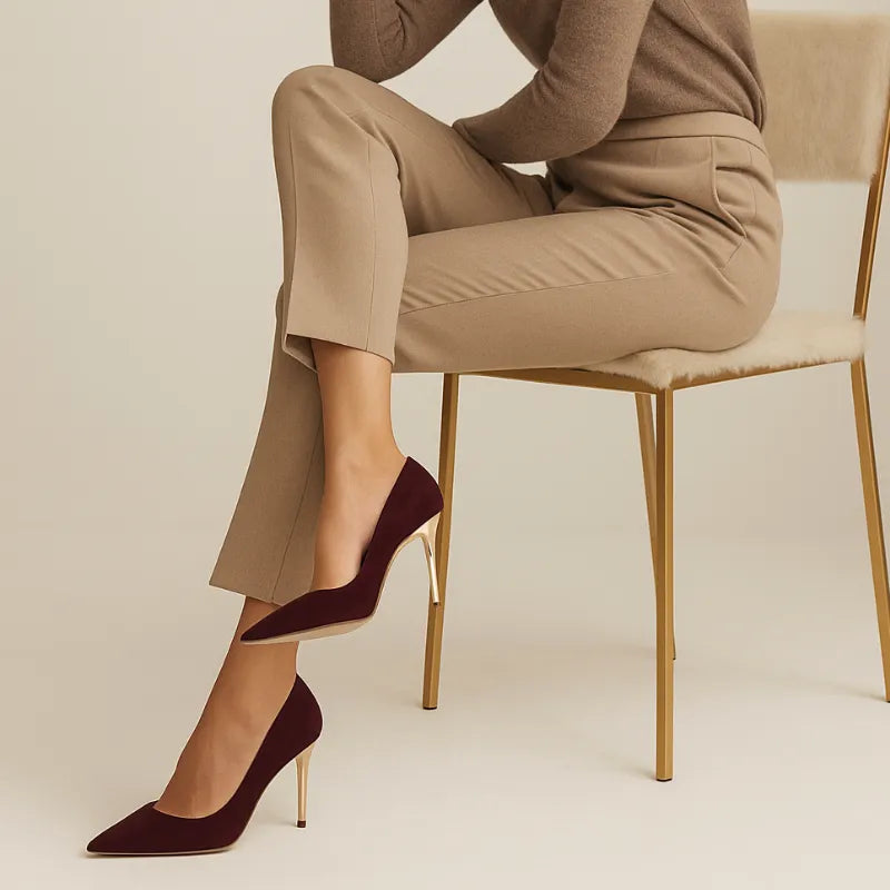Scarpin Vinho Salto Alto Bico Fino