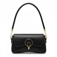 Bolsa Baguete Preta Fecho Redondo Dourado | Rozze