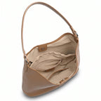 Bolsa feminina caramelo em couro legítimo com formato meia-lua