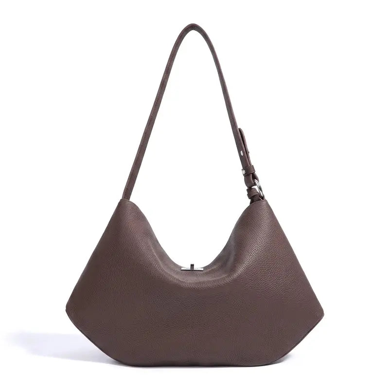 Bolsa feminina de ombro meia lua café em couro legítimo com alça transversal ajustável