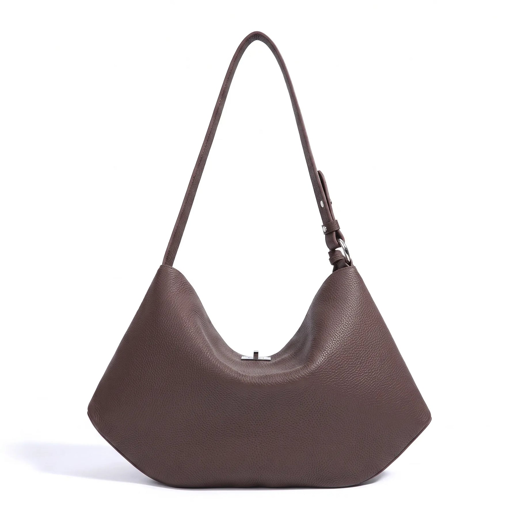 Bolsa feminina de ombro meia lua café em couro legítimo com alça transversal ajustável