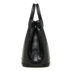 Bolsa shopper feminina preta em couro legítimo vista lateral