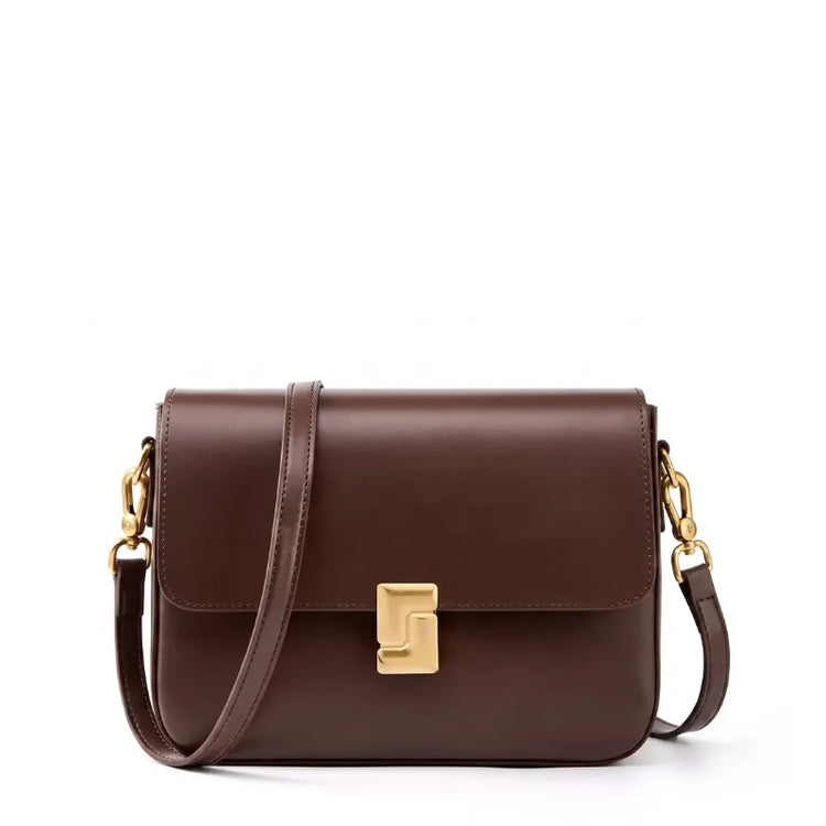 Bolsa transversal de couro Prestige Rozze em vista frontal, destacando formato, alça e acabamento do couro.