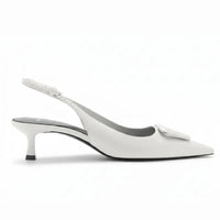 Scarpin Branco Slingback Salto Baixo Geométrico | Rozze