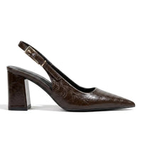 Scarpin Marrom Slingback Salto Bloco Bico Fino | Rozze