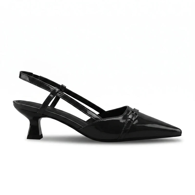 Scarpin Slingback Salto Baixo Verniz Preto | Rozze