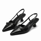 Scarpin Slingback Salto Baixo Verniz Preto | Rozze
