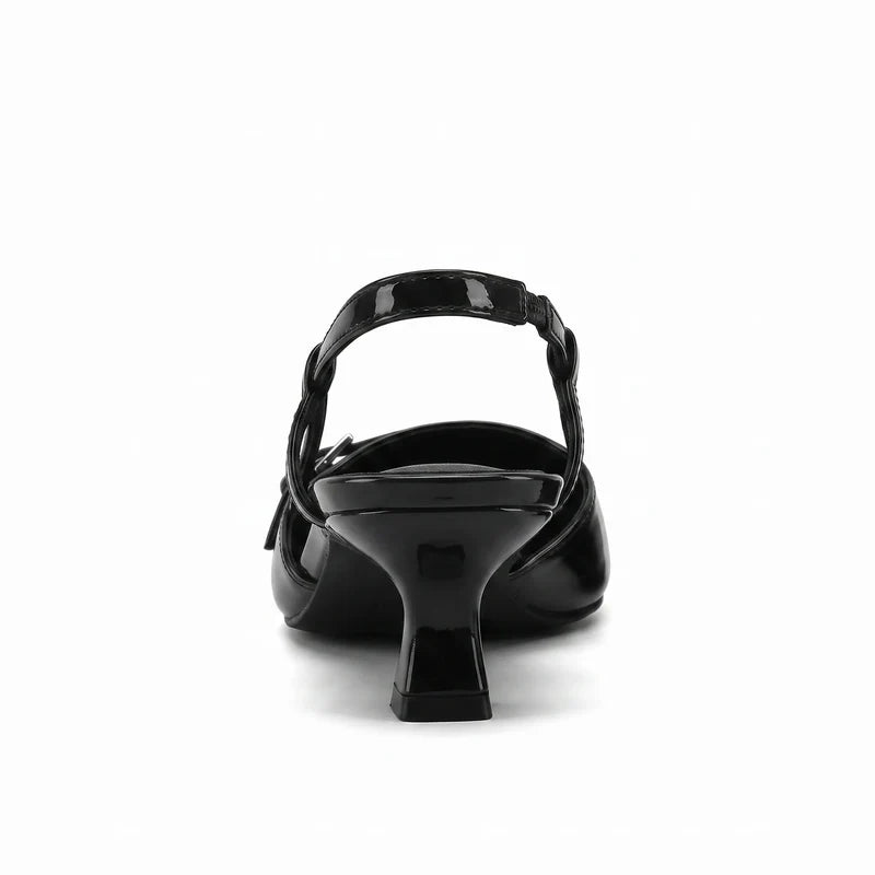 Scarpin Slingback Salto Baixo Verniz Preto | Rozze