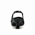 Scarpin Slingback Salto Baixo Verniz Preto | Rozze