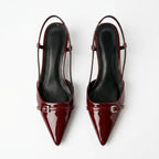 Scarpin Slingback Salto Baixo Verniz Vinho | Rozze