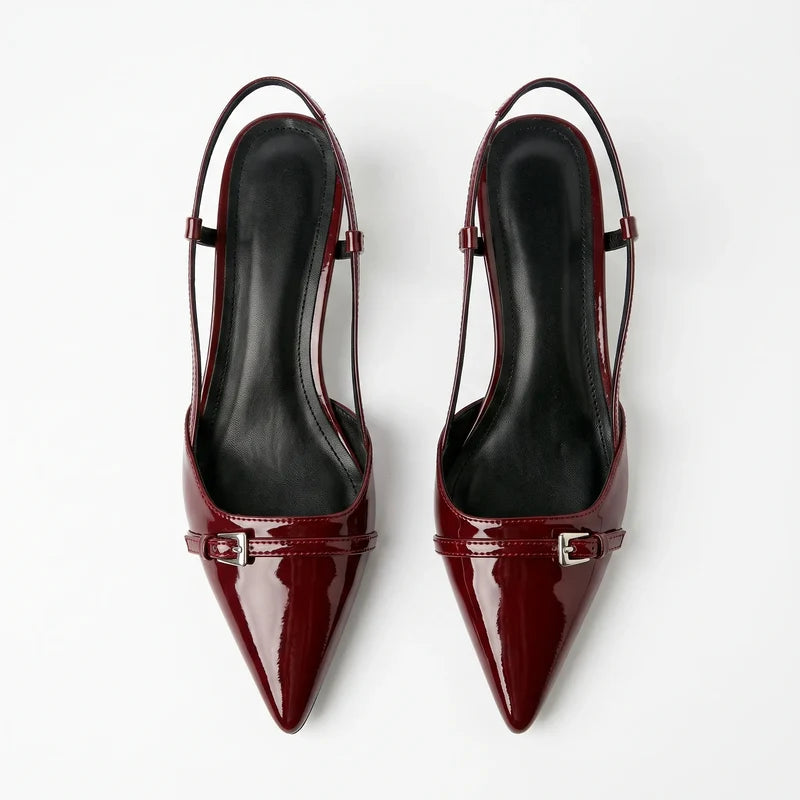 Scarpin Slingback Salto Baixo Verniz Vinho | Rozze