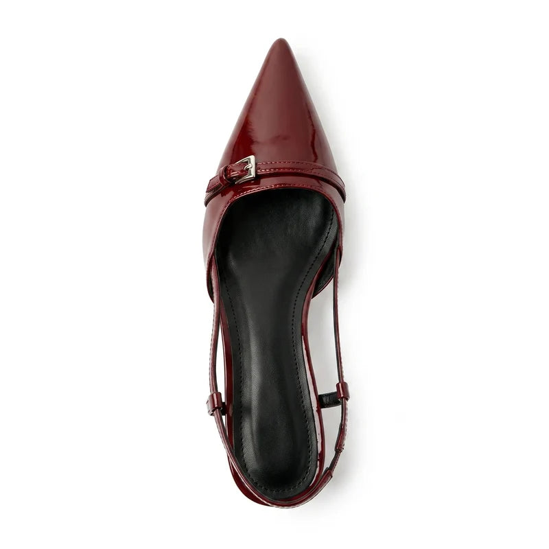 Scarpin Slingback Salto Baixo Verniz Vinho | Rozze