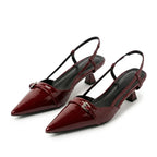 Scarpin Slingback Salto Baixo Verniz Vinho | Rozze